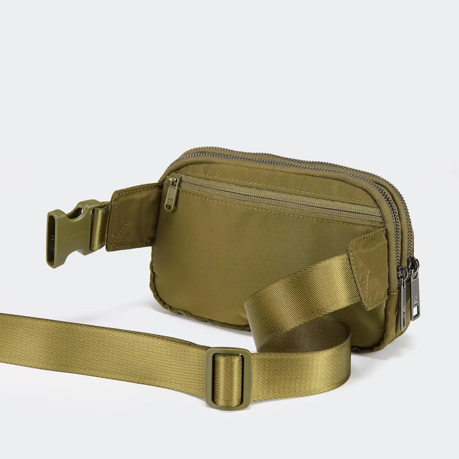 Pander Everywhere Belt Bag for Women, 5 Zipper Pockets Nylon Crossbody Fanny Pack Purse (Dark Moss)