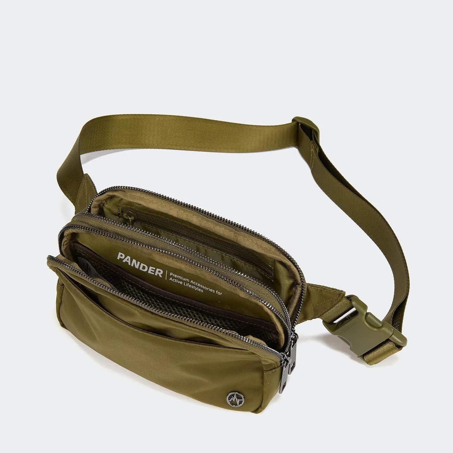 Pander Everywhere Belt Bag for Women, 5 Zipper Pockets Nylon Crossbody Fanny Pack Purse (Dark Moss)