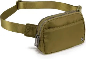 Pander Everywhere Belt Bag for Women, 5 Zipper Pockets Nylon Crossbody Fanny Pack Purse (Dark Moss)