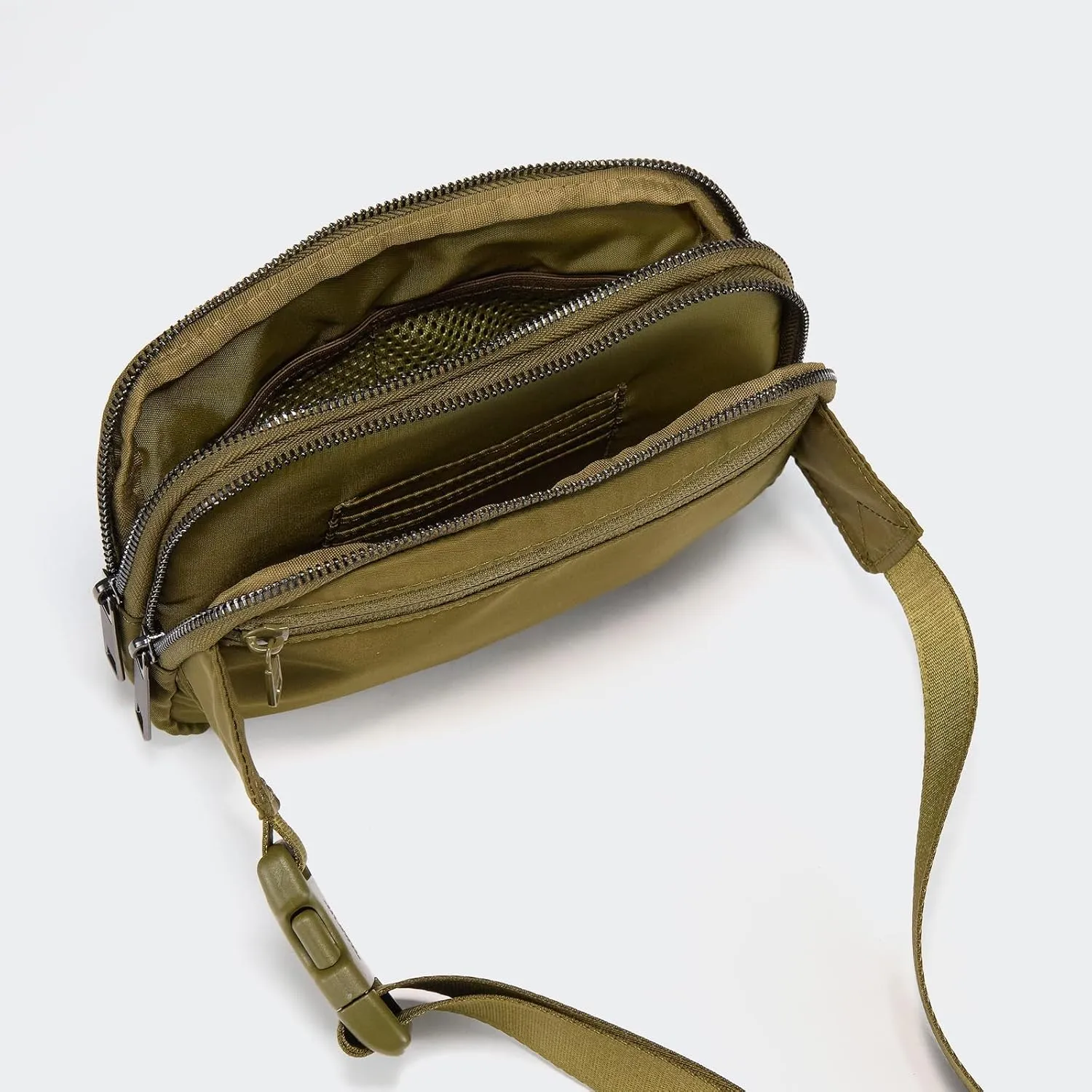 Pander Everywhere Belt Bag for Women, 5 Zipper Pockets Nylon Crossbody Fanny Pack Purse (Dark Moss)