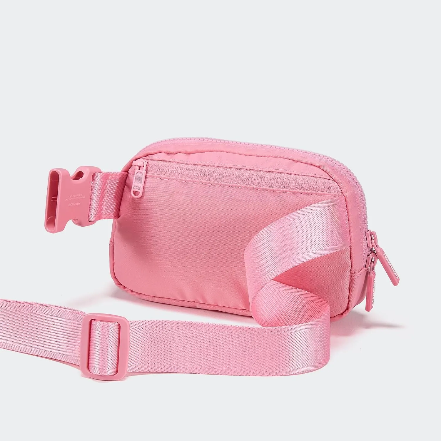 Pander Two Way Zipper Fanny Pack Nylon Everywhere Belt Bag for Women, Water Repellent Waist Packs, Crossbody Bags with Adjustable Strap (Light Pink).