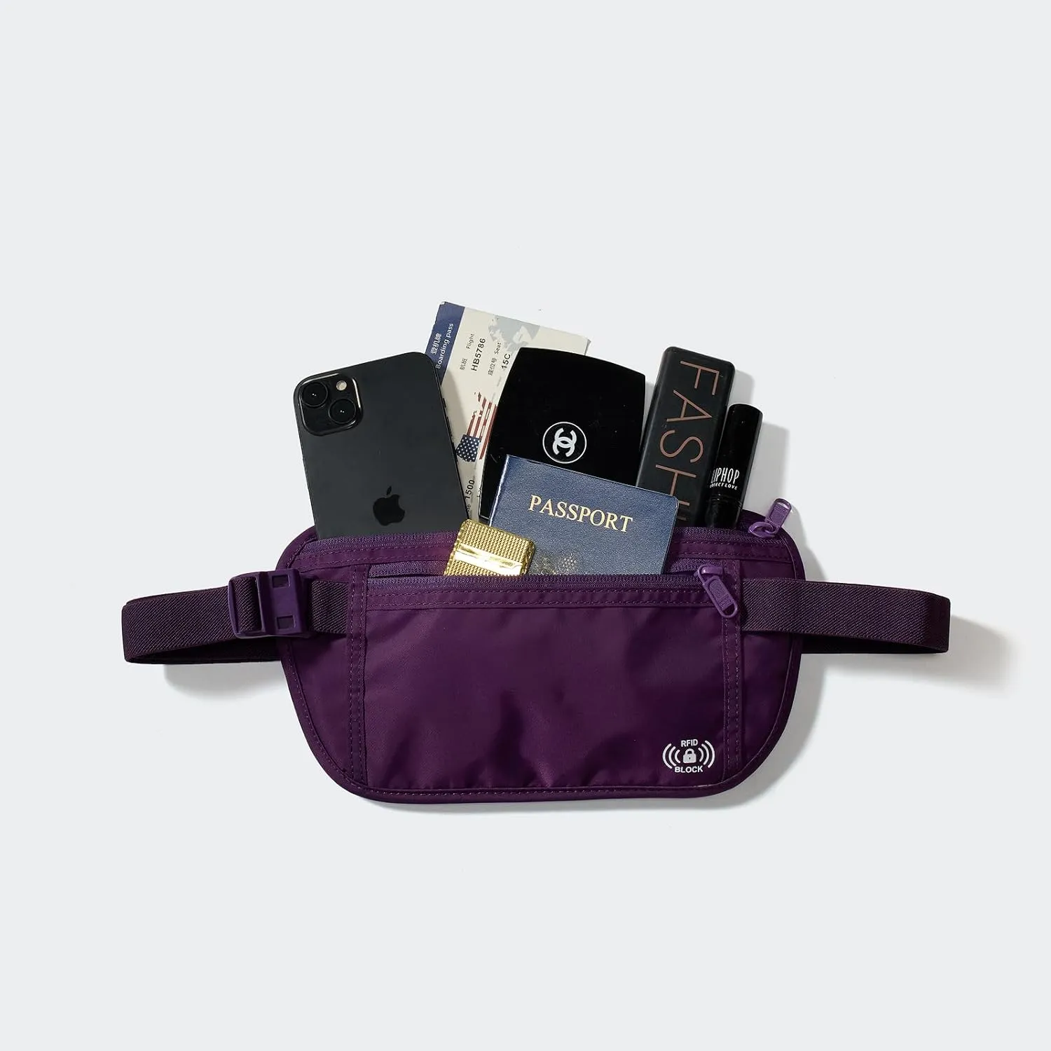 Pander Unisex RFID Anti Theft Waist Pouch Money Belt for Travel, Blocking Hidden Wallet Belt Bag for Women, Protects Your Valuables and Data.(Dark Magenta)