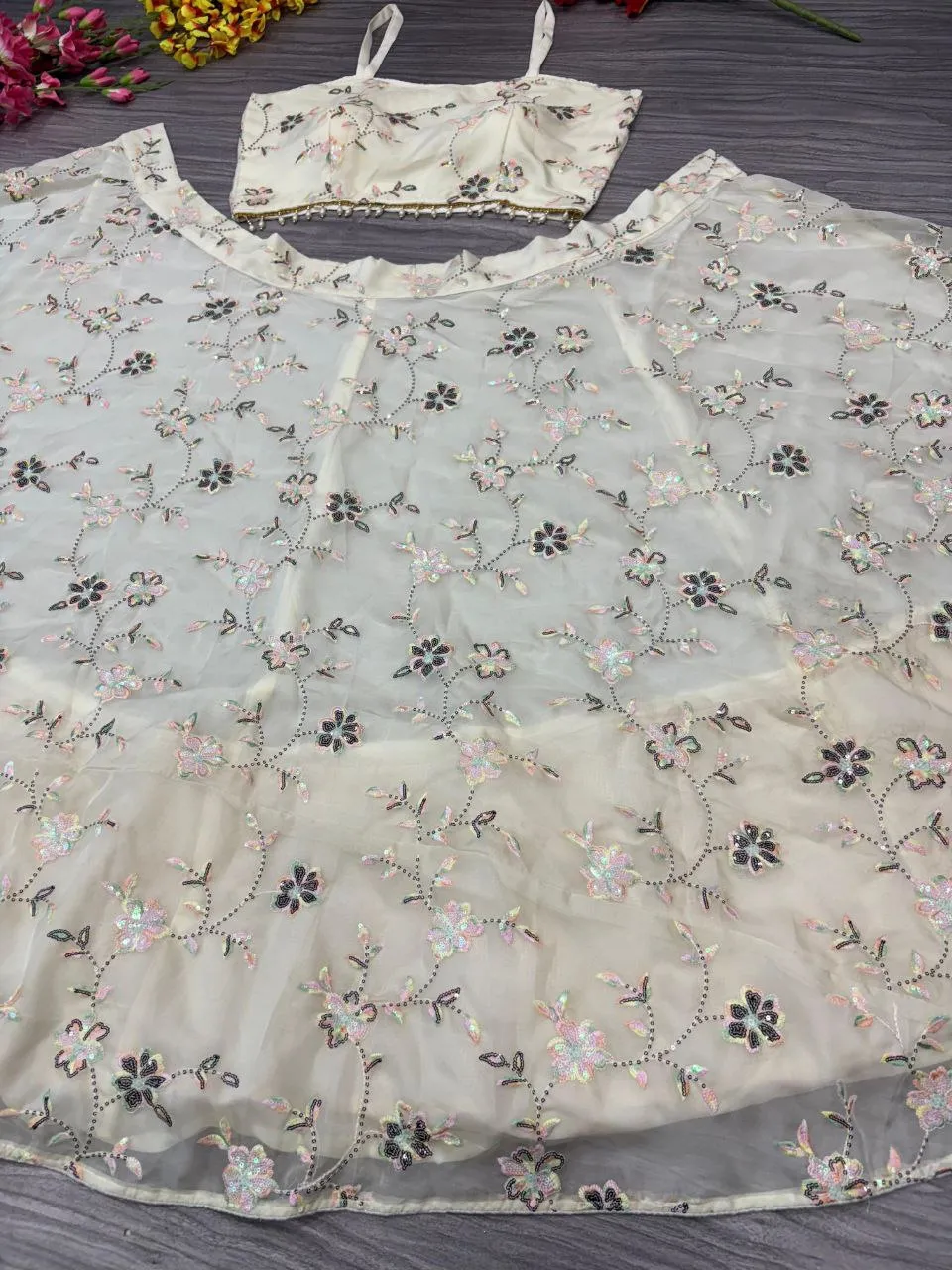 Party Wear Tubby Silk Rainbow Sequence Work Lehenga Choli