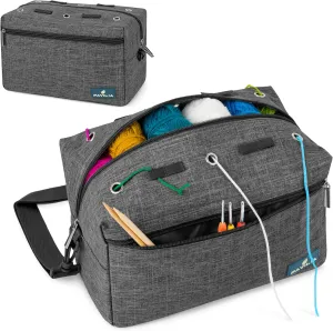 PAVILIA Yarn Bag Knitting Crochet Bag Organizer, Yarn Bags For Crocheting On The Go, Yarn Storage Project Bag for Crochet Knitting Accessories, Gifts For Crocheter Knitter, Charcoal Grey