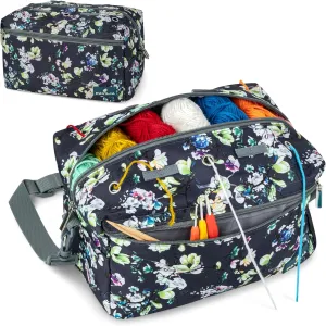 PAVILIA Yarn Bag Knitting Crochet Bag Organizer, Yarn Bags For Crocheting On The Go, Yarn Storage Project Bag for Crochet Knitting Accessories, Gifts For Crocheter Knitter, Grey Floral