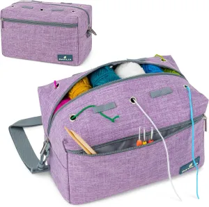 PAVILIA Yarn Bag Knitting Crochet Bag Organizer, Yarn Bags For Crocheting On The Go, Yarn Storage Project Bag for Crochet Knitting Accessories, Gifts For Crocheter Knitter, Purple