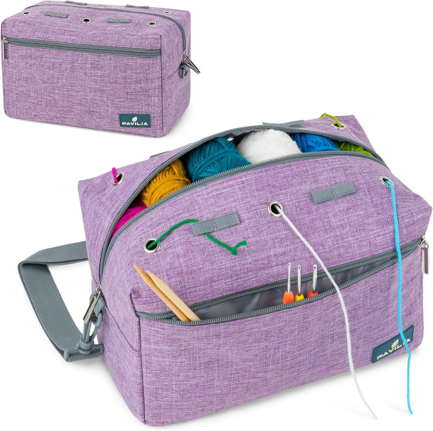 PAVILIA Yarn Bag Knitting Crochet Bag Organizer, Yarn Bags For Crocheting On The Go, Yarn Storage Project Bag for Crochet Knitting Accessories, Gifts For Crocheter Knitter, Purple