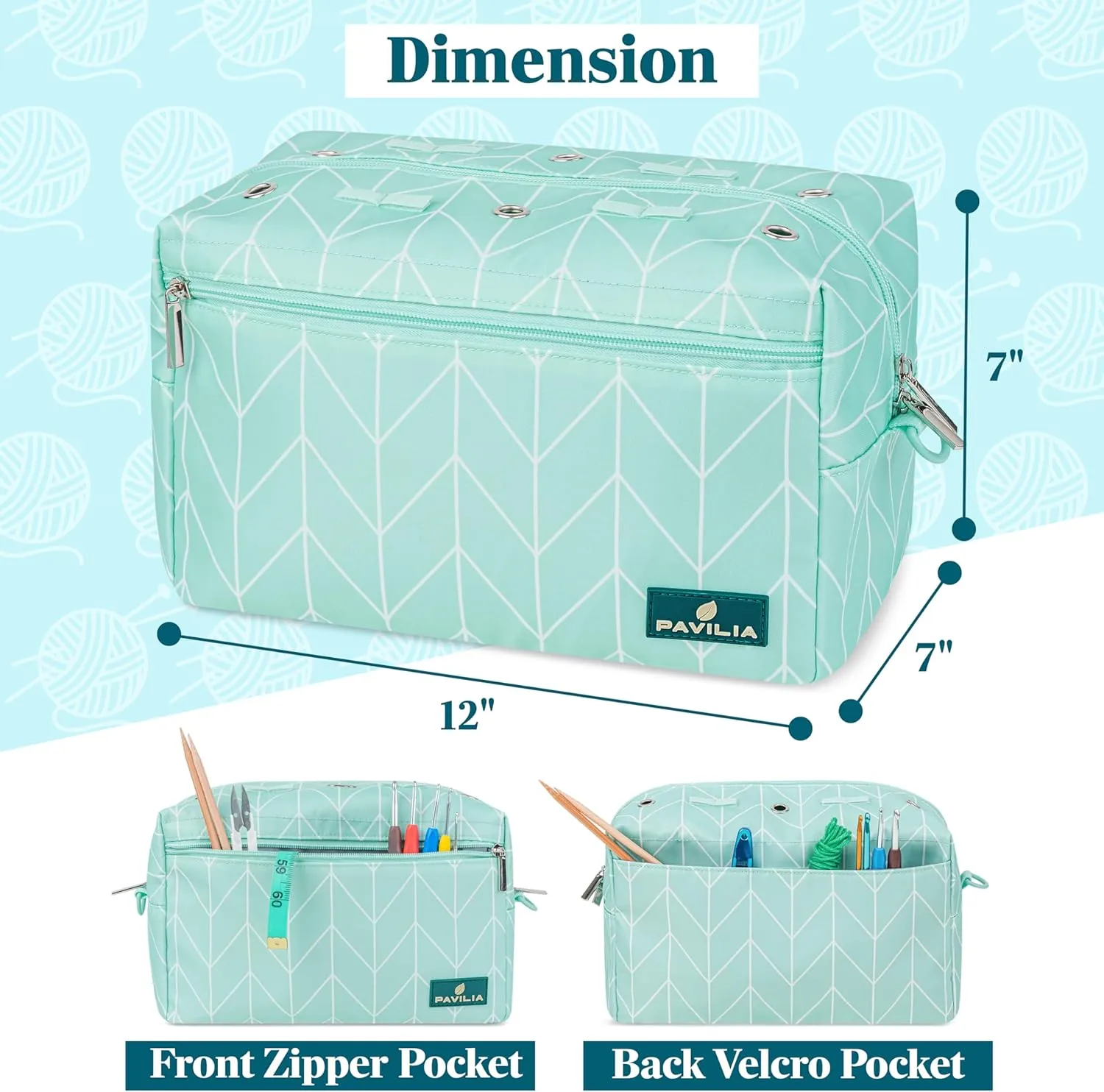 PAVILIA Yarn Bag Knitting Crochet Bag Organizer, Yarn Bags For Crocheting On The Go, Yarn Storage Project Bag for Crochet Knitting Accessories, Gifts For Crocheter Knitter, Teal