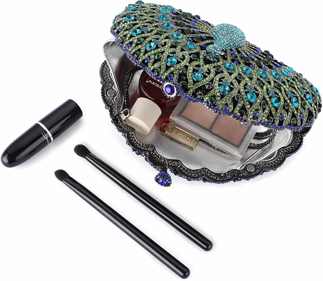 Peacock Luxury Rhinestone Crystal Evening Clutch Bag Sparkly Bride Wedding Party Purses for Women