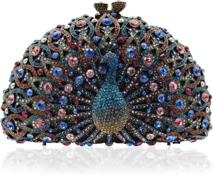Peacock Luxury Rhinestone Crystal Evening Clutch Bag Sparkly Bride Wedding Party Purses for Women