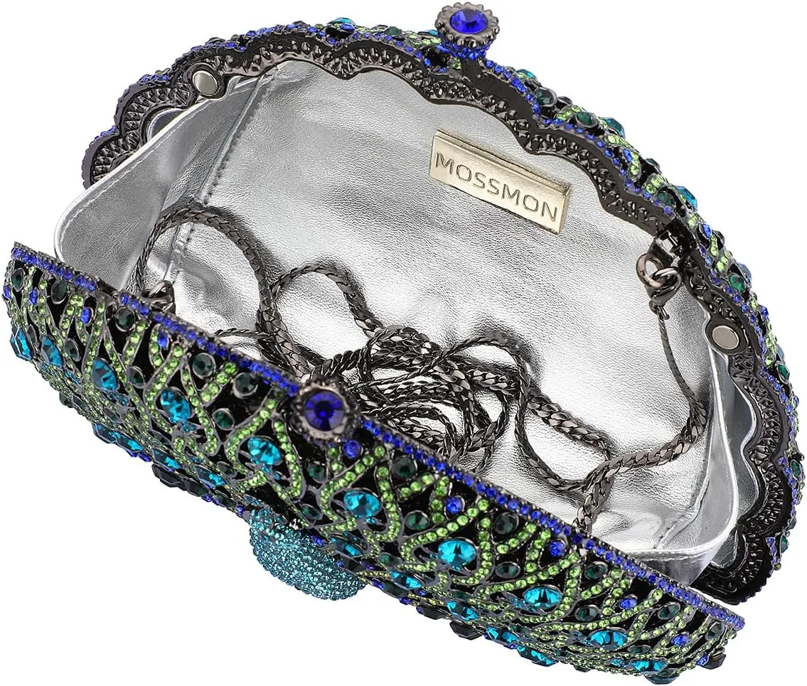 Peacock Luxury Rhinestone Crystal Evening Clutch Bag Sparkly Bride Wedding Party Purses for Women