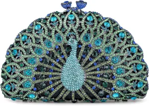 Peacock Luxury Rhinestone Crystal Evening Clutch Bag Sparkly Bride Wedding Party Purses for Women