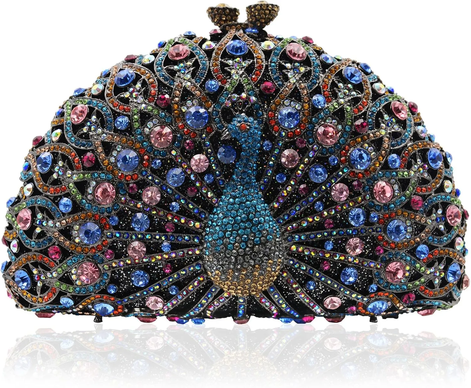 Peacock Luxury Rhinestone Crystal Evening Clutch Bag Sparkly Bride Wedding Party Purses for Women