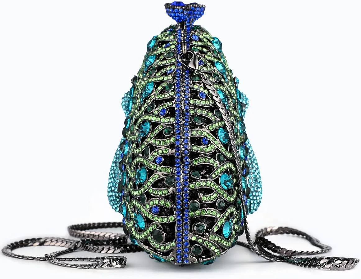 Peacock Luxury Rhinestone Crystal Evening Clutch Bag Sparkly Bride Wedding Party Purses for Women