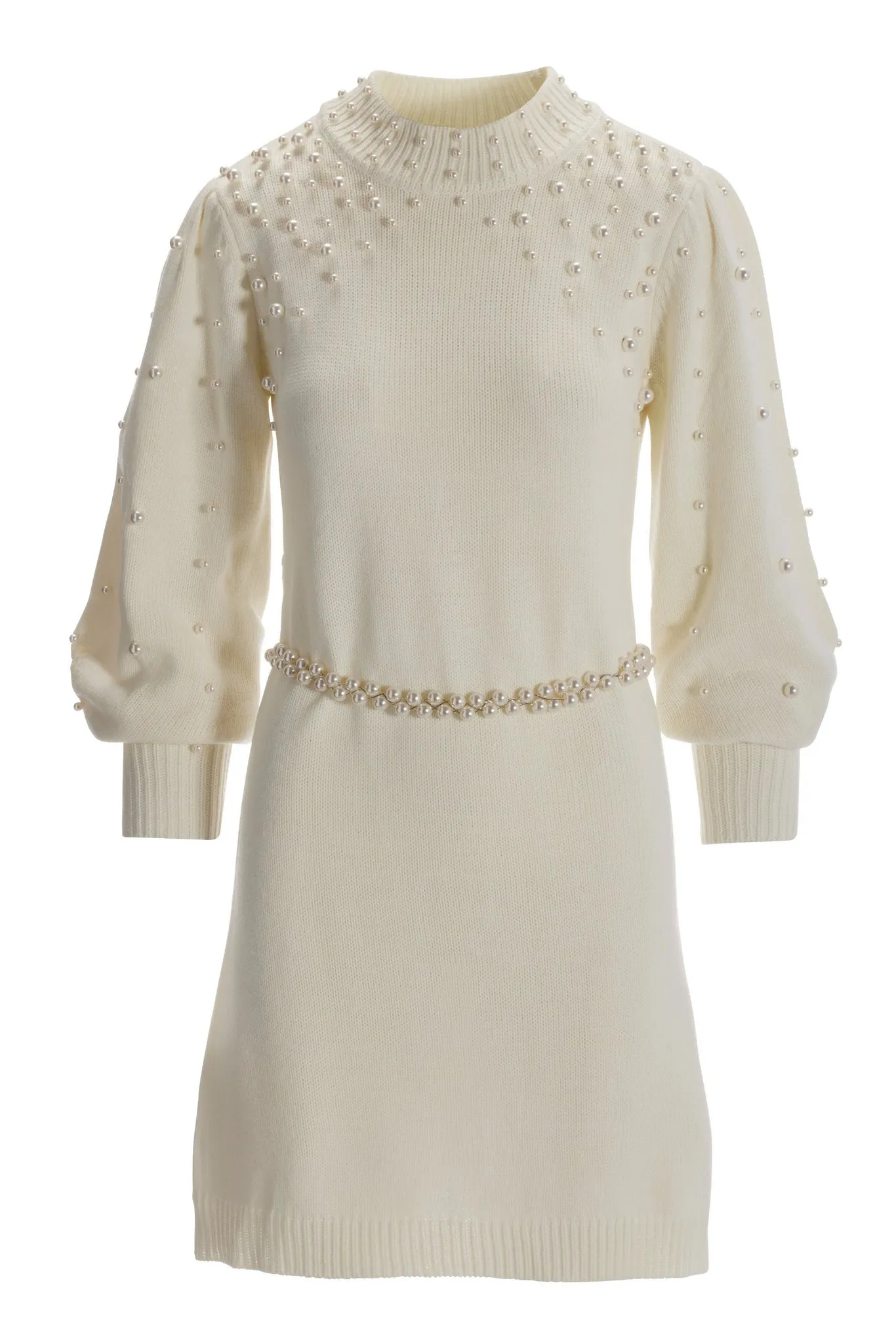 Pearl Sweater Dress With Belt Off White