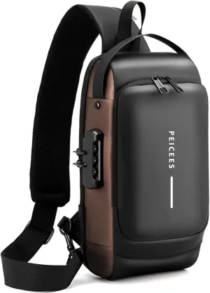 Peicees Mens Crossbody Bag Man Bags Mens Purse Anti-theft Leather Sling Bag Shoulder Bag Chest Bag for Daily Use, Black Gold