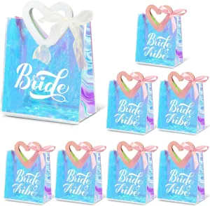PerKoop 8 Pcs Bridesmaid Gift Bags Bachelorette Party Favors PVC Wedding Bachelorette Gift Bags with Handles Large Clear Bride Goody Pouches, 1 Bride 7 Bridesmaid for Shower(Heart Style)