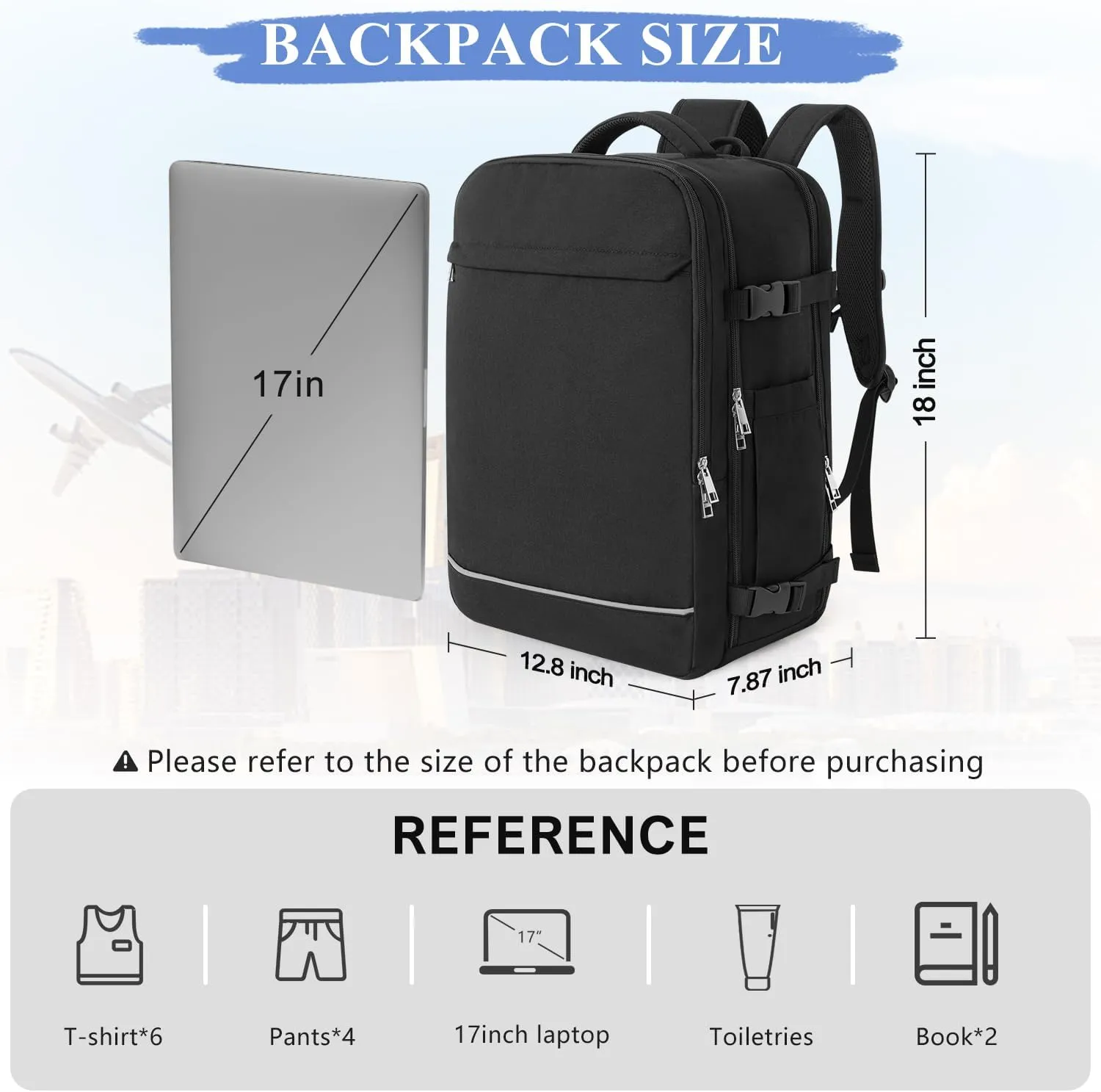Personal Item Backpack, 40L Large Travel Backpack for Women Men, Waterproof Carry on Backpack for College, Business, Work