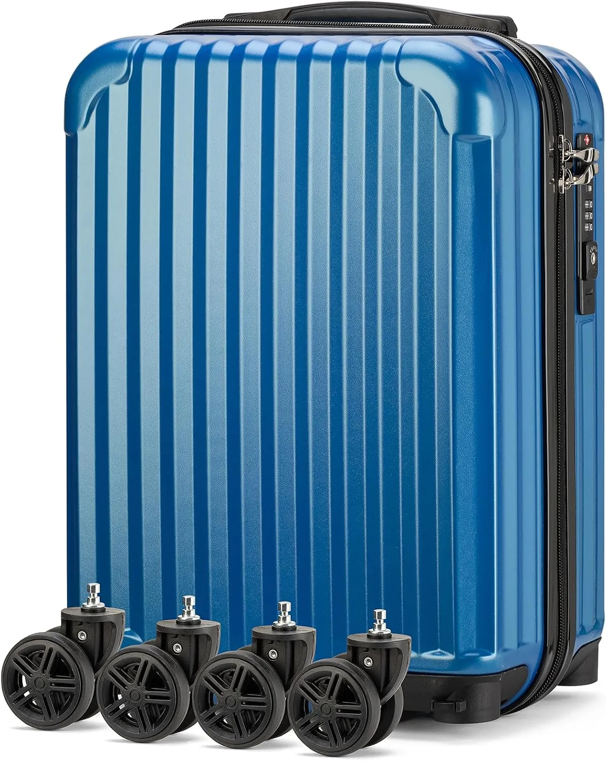 Personal Item Suitcase 18x14x8 Inches Hardside Built In TSA Lock & USB Port Lightweight Luggage Silent Double Spinner Wheels Maximum Underseat Carry-On Bag For Spirit and Frontier (Royal Blue)