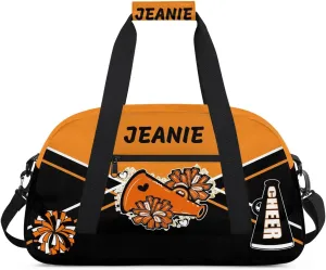 Personalize Cheer Bags for Girls Kids Cheerleaders with Custom Name Dancing Sport Gym Perform Training Duffel Bags for Overnight Weekender Travel Orange Black 4