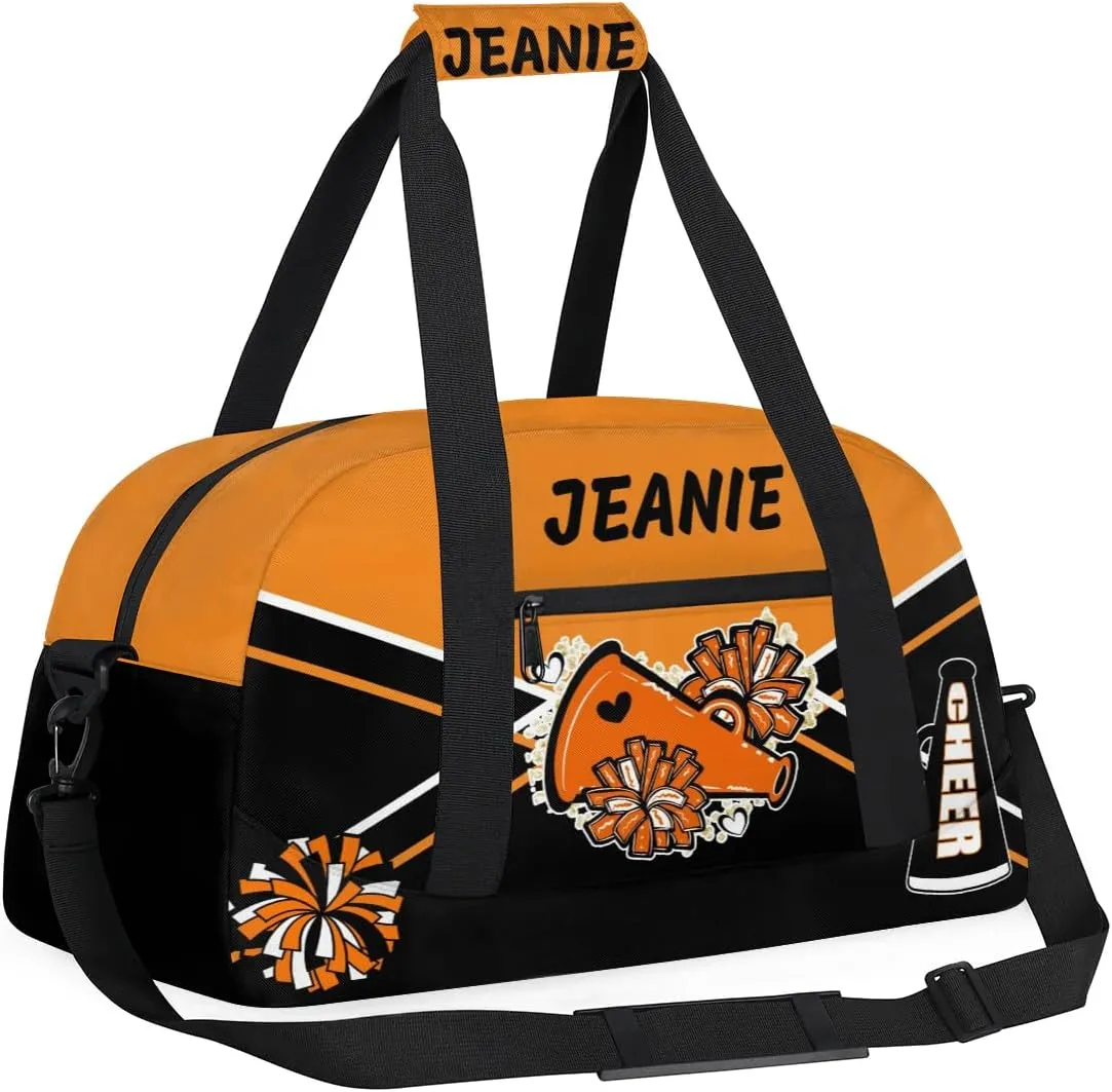 Personalize Cheer Bags for Girls Kids Cheerleaders with Custom Name Dancing Sport Gym Perform Training Duffel Bags for Overnight Weekender Travel Orange Black 4