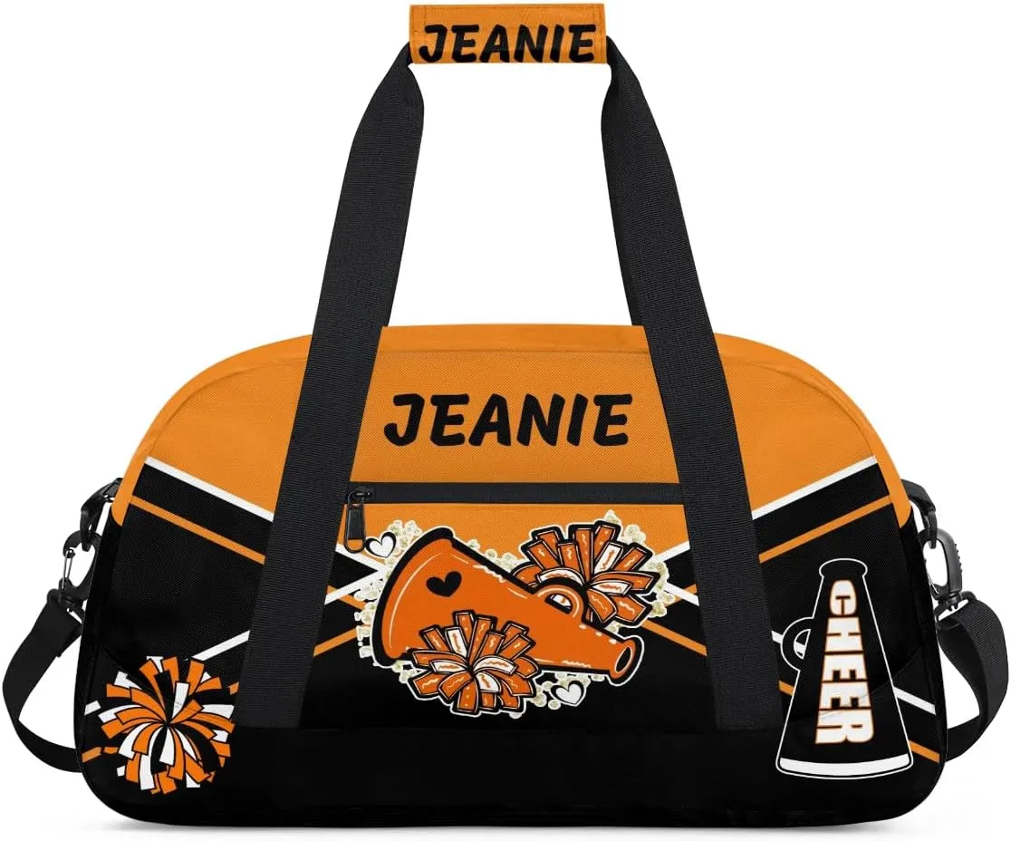 Personalize Cheer Bags for Girls Kids Cheerleaders with Custom Name Dancing Sport Gym Perform Training Duffel Bags for Overnight Weekender Travel Orange Black 4