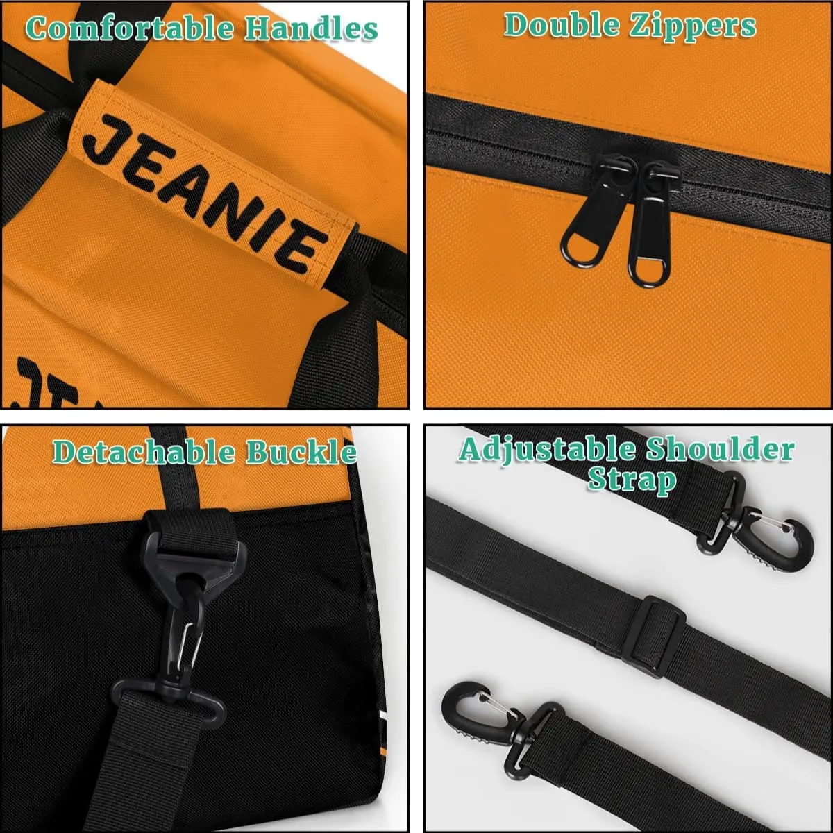 Personalize Cheer Bags for Girls Kids Cheerleaders with Custom Name Dancing Sport Gym Perform Training Duffel Bags for Overnight Weekender Travel Orange Black 4