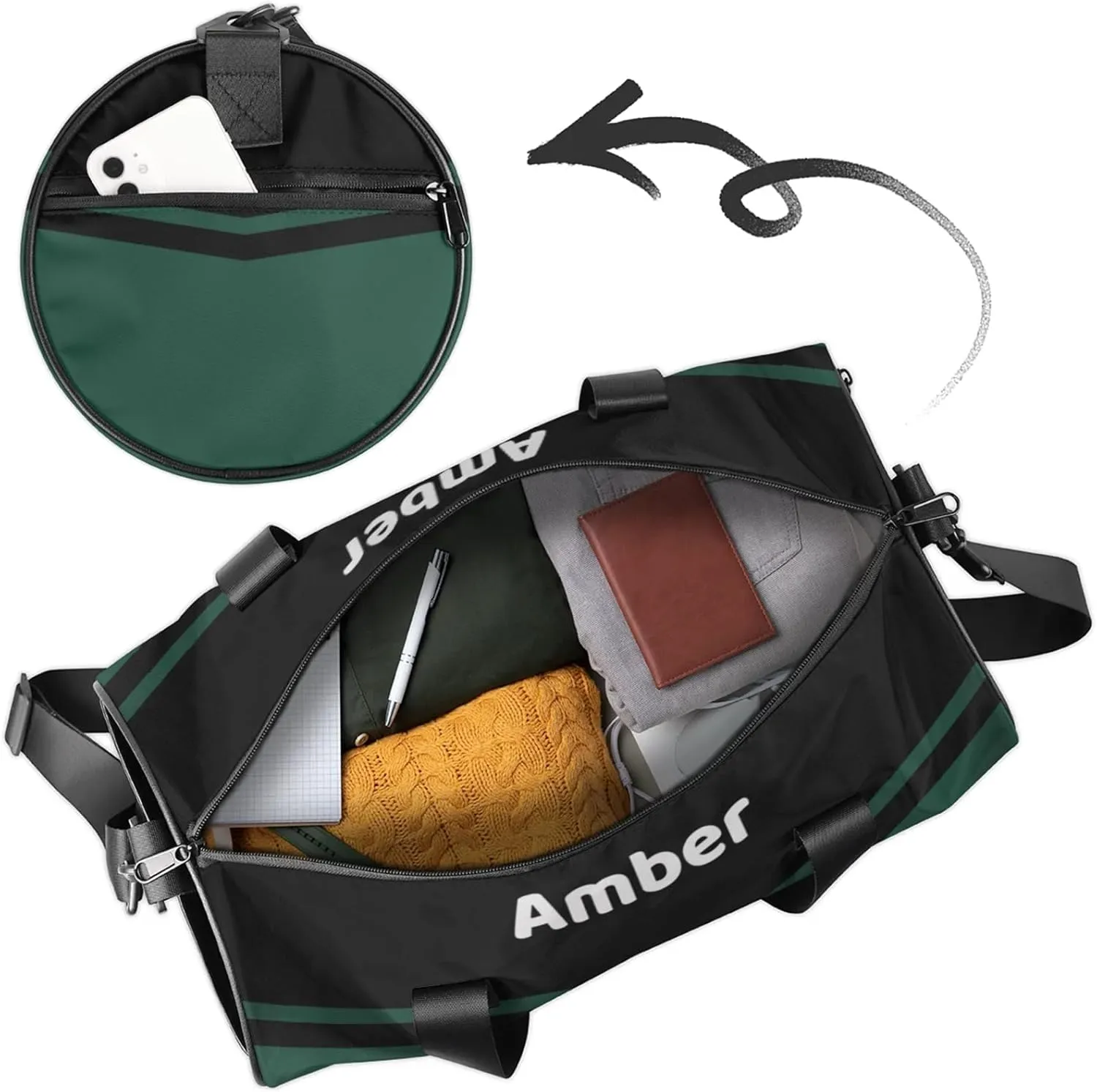 Personalized Cheer Bag for Women, Custom Name Overnight Duffel Bags Sport Gym Bag Travel Weekender Bag for Cheerleader Team Gifts, Dark Green