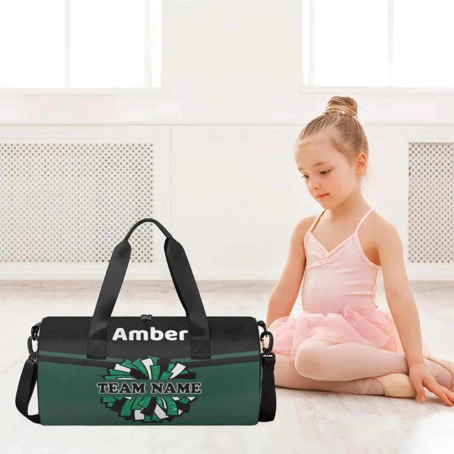 Personalized Cheer Bag for Women, Custom Name Overnight Duffel Bags Sport Gym Bag Travel Weekender Bag for Cheerleader Team Gifts, Dark Green