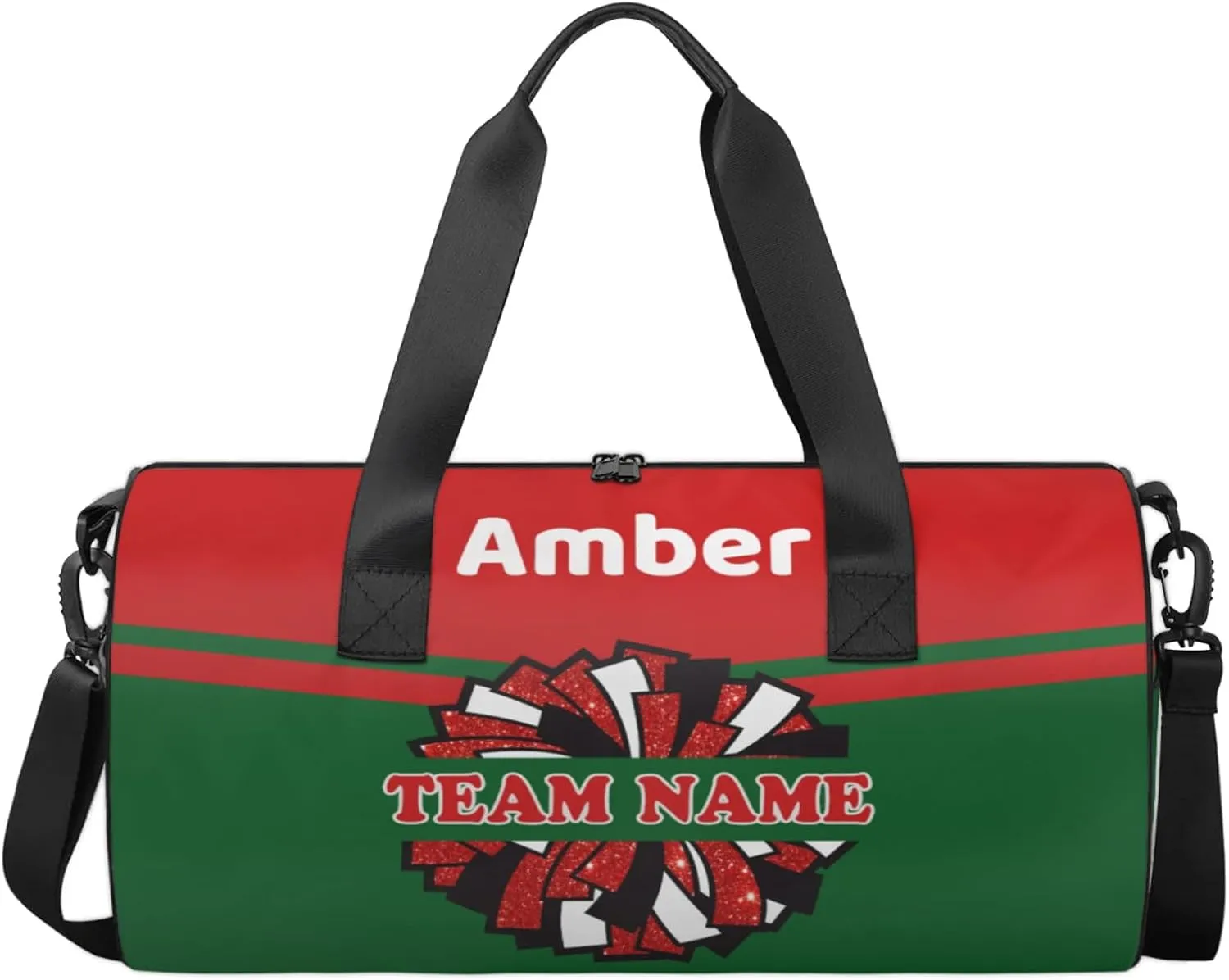 Personalized Cheer Bag for Women, Custom Name Overnight Duffel Bags Sport Gym Bag Travel Weekender Bag for Cheerleader Team Gifts, Red Green