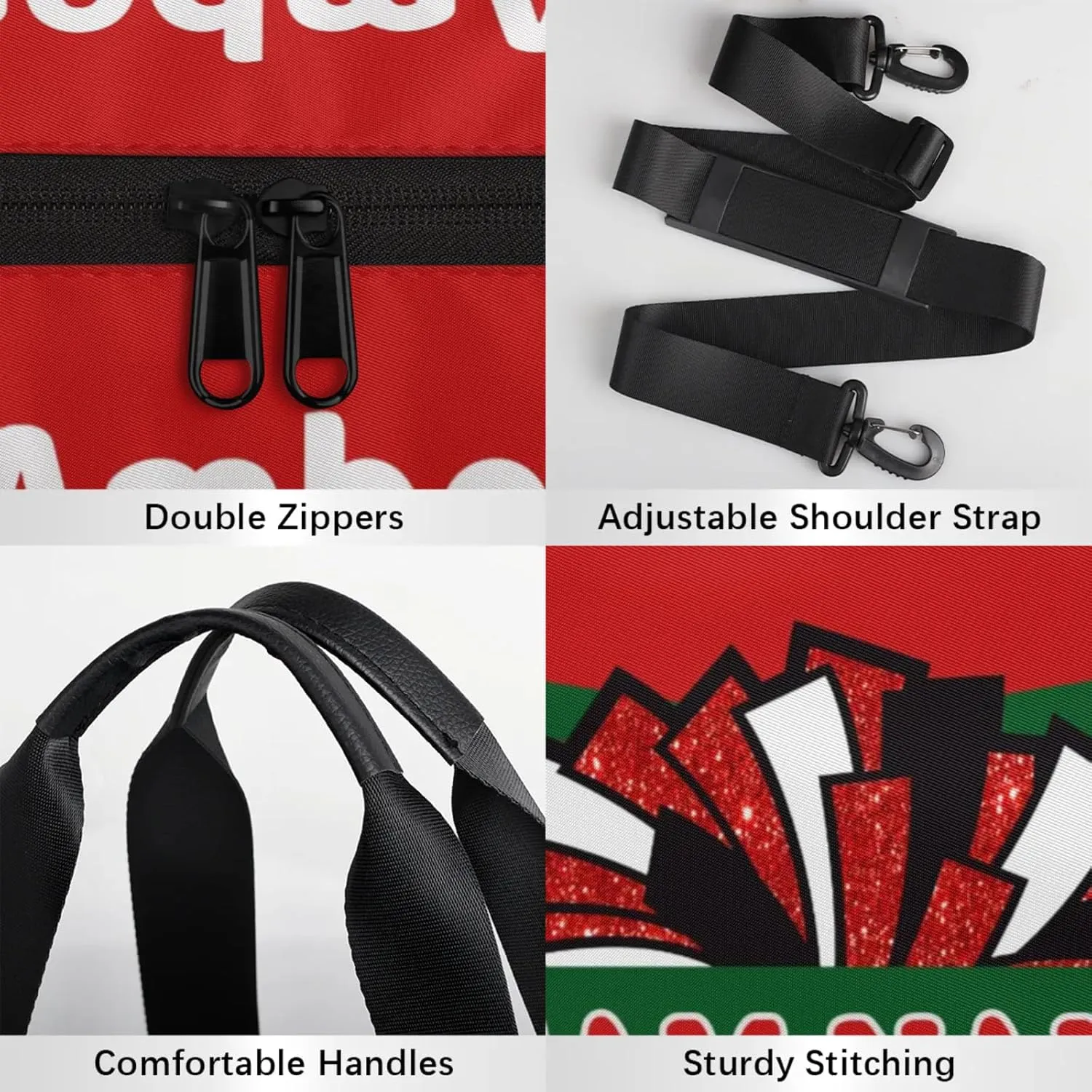 Personalized Cheer Bag for Women, Custom Name Overnight Duffel Bags Sport Gym Bag Travel Weekender Bag for Cheerleader Team Gifts, Red Green