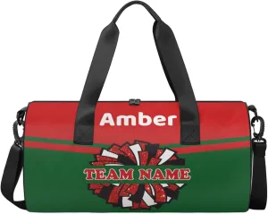 Personalized Cheer Bag for Women, Custom Name Overnight Duffel Bags Sport Gym Bag Travel Weekender Bag for Cheerleader Team Gifts, Red Green