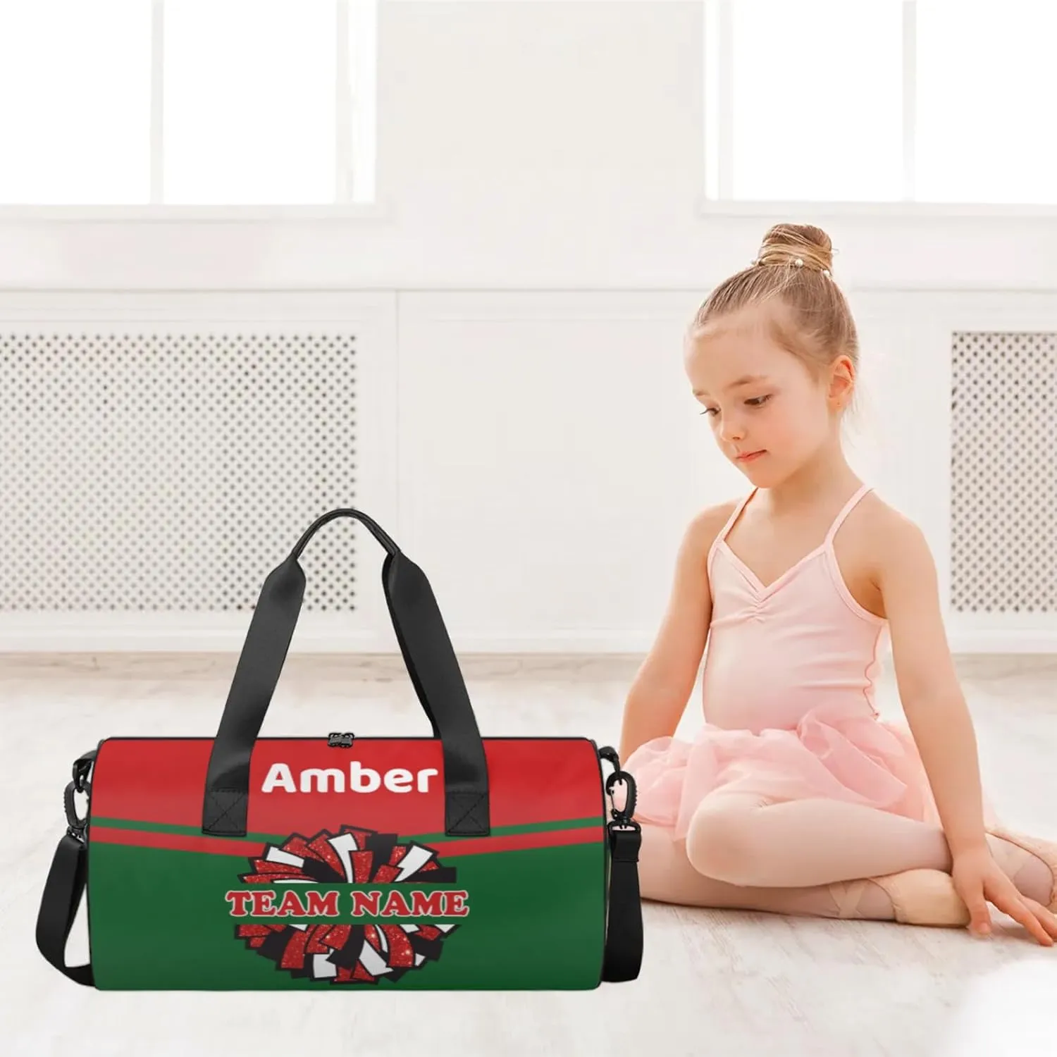 Personalized Cheer Bag for Women, Custom Name Overnight Duffel Bags Sport Gym Bag Travel Weekender Bag for Cheerleader Team Gifts, Red Green