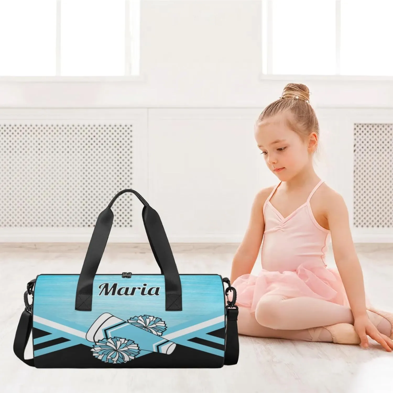 Personalized Cheer Bag for Women, Custom Overnight Duffel Bags Sport Gym Bag Travel Weekender Bag for Cheerleader Team Gifts, Blue Light