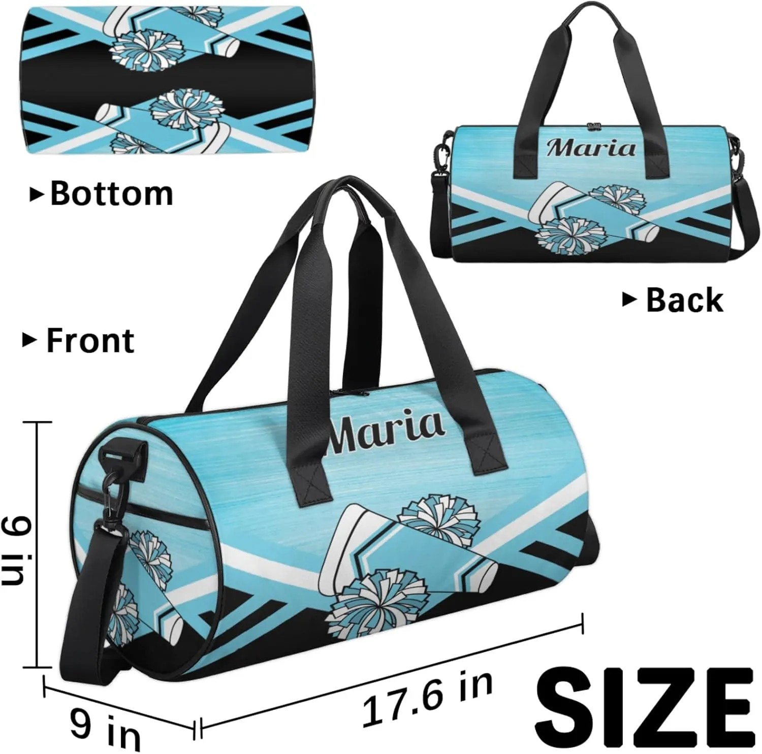 Personalized Cheer Bag for Women, Custom Overnight Duffel Bags Sport Gym Bag Travel Weekender Bag for Cheerleader Team Gifts, Blue Light