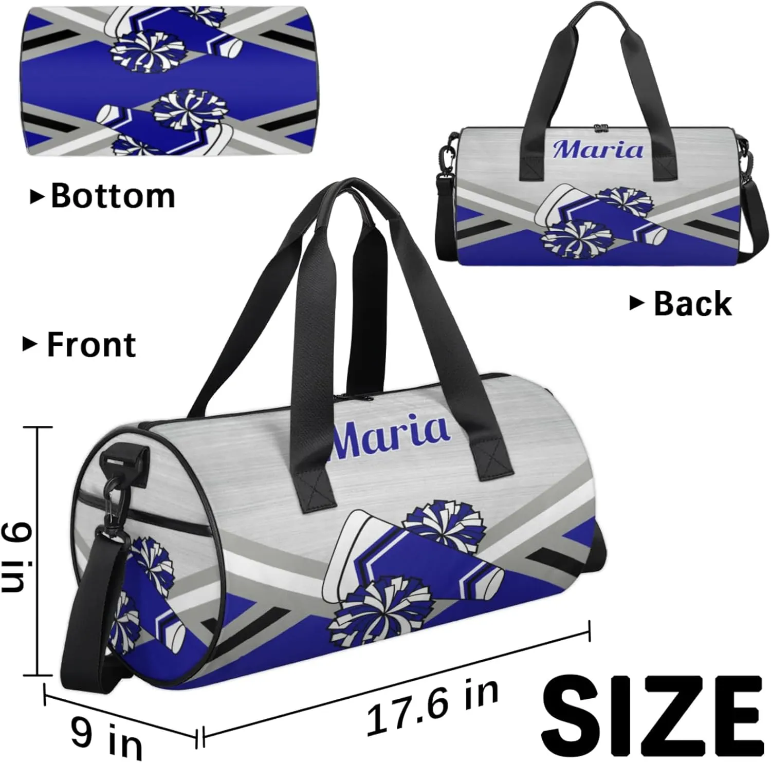 Personalized Cheer Bag for Women, Custom Overnight Duffel Bags Sport Gym Bag Travel Weekender Bag for Cheerleader Team Gifts, Dark Blue