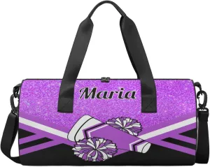 Personalized Cheer Bag for Women, Custom Overnight Duffel Bags Sport Gym Bag Travel Weekender Bag for Cheerleader Team Gifts, Purple Glitter