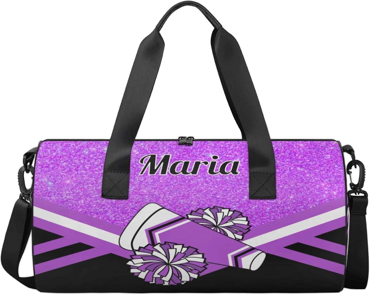 Personalized Cheer Bag for Women, Custom Overnight Duffel Bags Sport Gym Bag Travel Weekender Bag for Cheerleader Team Gifts, Purple Glitter