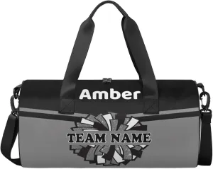 Personalized Cheer Bag with Name, Custom Overnight Duffel Bags Sport Gym Bag Travel Weekender Bag for Cheerleader Team Gifts, Black Gray
