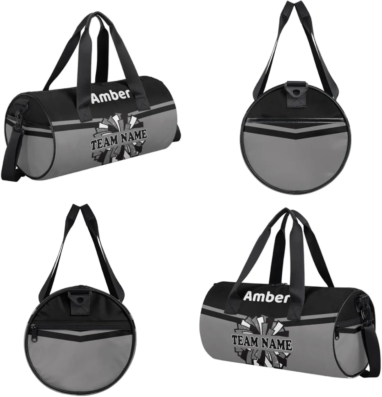 Personalized Cheer Bag with Name, Custom Overnight Duffel Bags Sport Gym Bag Travel Weekender Bag for Cheerleader Team Gifts, Black Gray