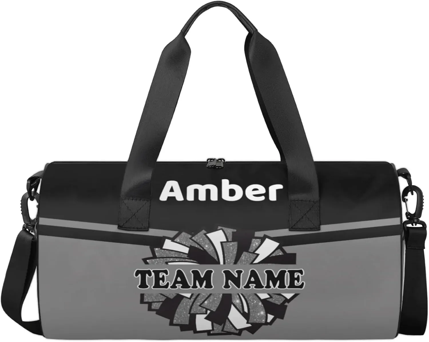 Personalized Cheer Bag with Name, Custom Overnight Duffel Bags Sport Gym Bag Travel Weekender Bag for Cheerleader Team Gifts, Black Gray