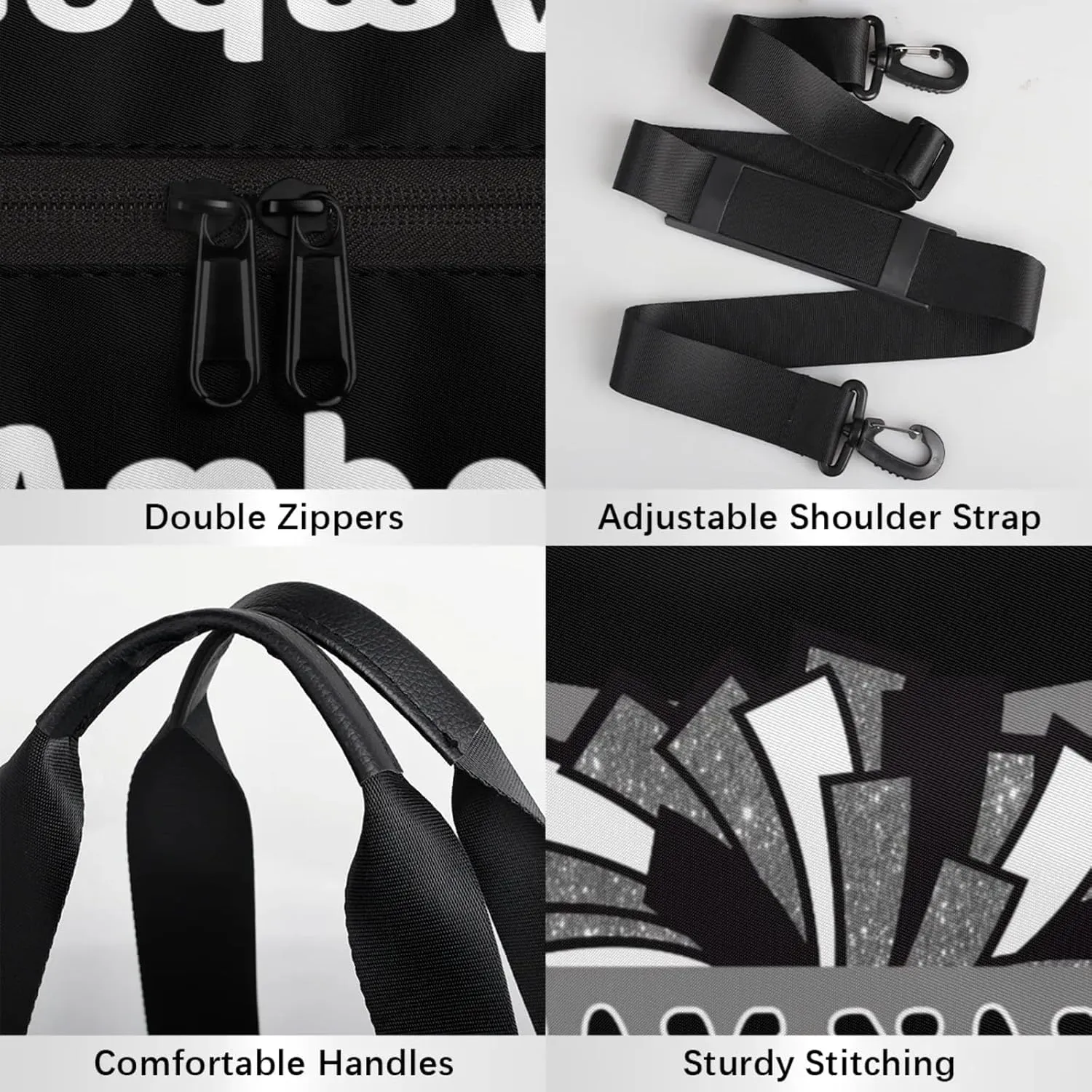 Personalized Cheer Bag with Name, Custom Overnight Duffel Bags Sport Gym Bag Travel Weekender Bag for Cheerleader Team Gifts, Black Gray