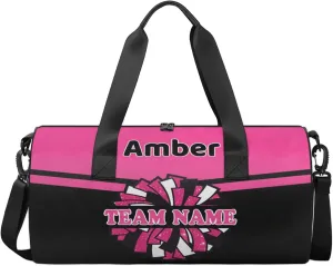 Personalized Cheer Bag with Name, Custom Overnight Duffel Bags Sport Gym Bag Travel Weekender Bag for Cheerleader Team Gifts, Black Red Purple