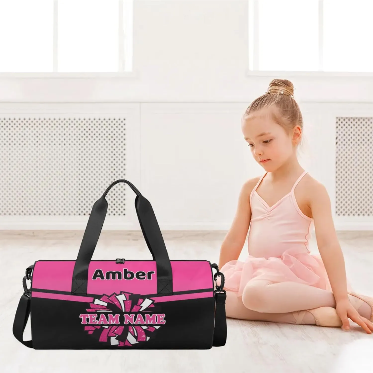 Personalized Cheer Bag with Name, Custom Overnight Duffel Bags Sport Gym Bag Travel Weekender Bag for Cheerleader Team Gifts, Black Red Purple