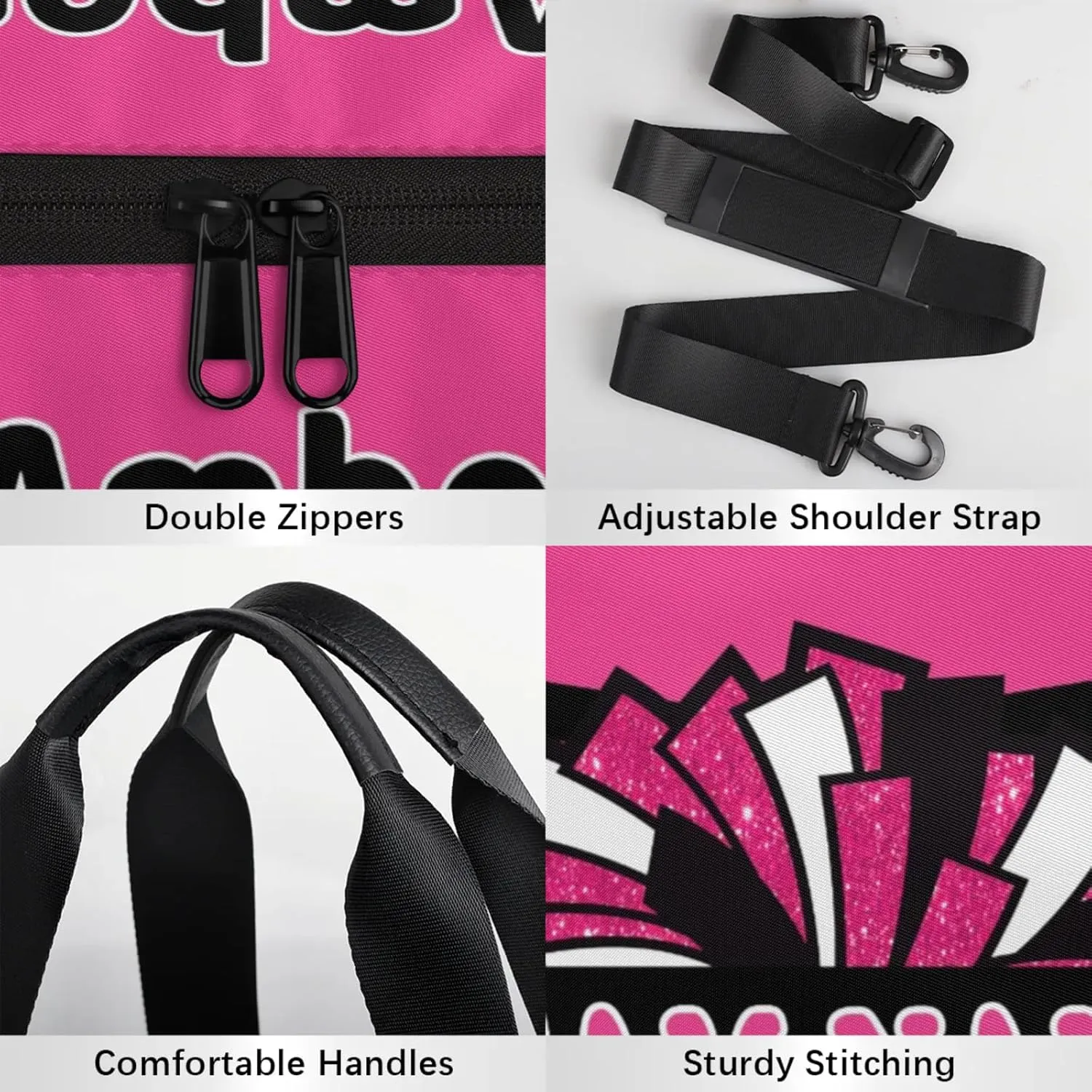 Personalized Cheer Bag with Name, Custom Overnight Duffel Bags Sport Gym Bag Travel Weekender Bag for Cheerleader Team Gifts, Black Red Purple