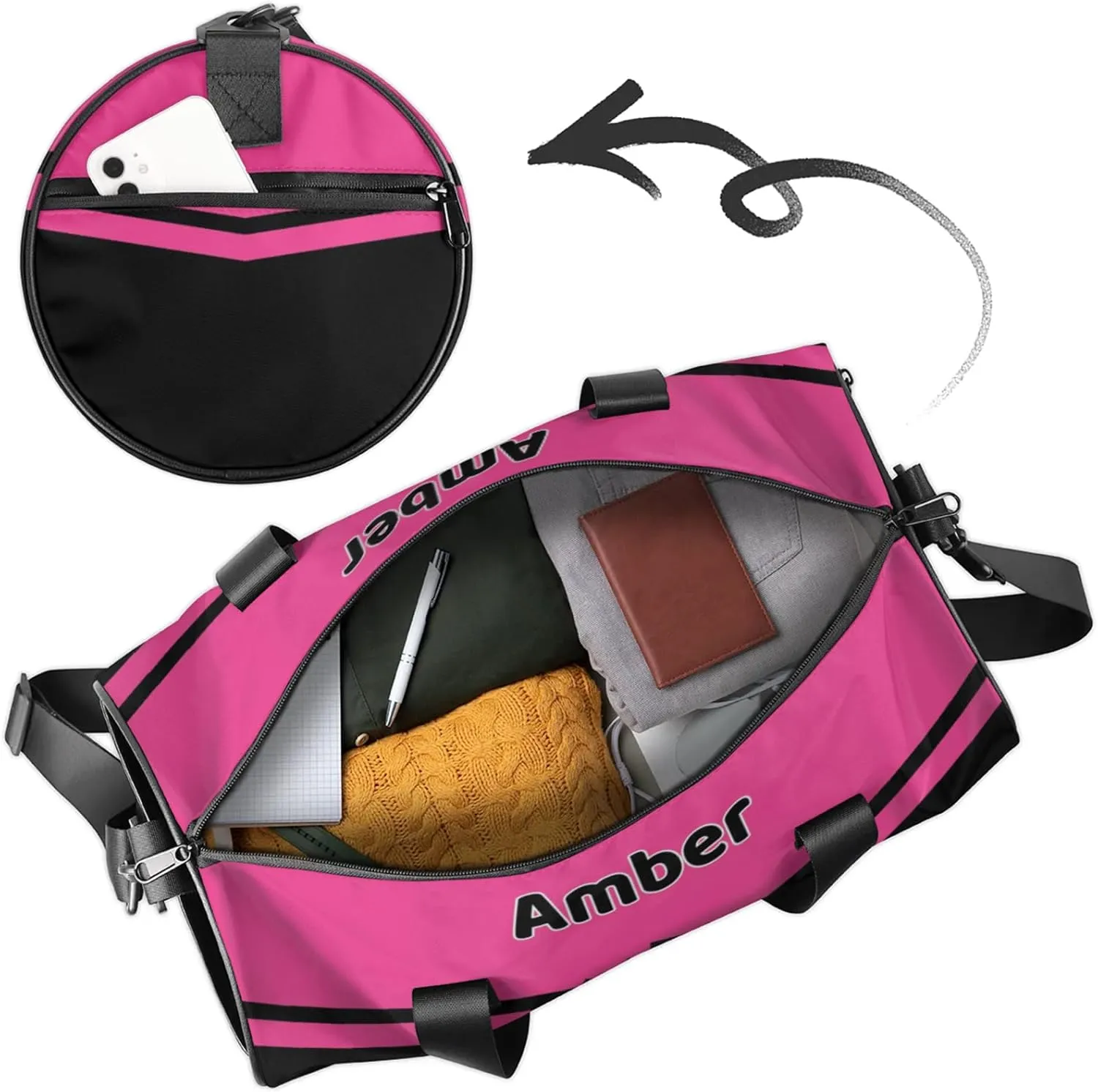 Personalized Cheer Bag with Name, Custom Overnight Duffel Bags Sport Gym Bag Travel Weekender Bag for Cheerleader Team Gifts, Black Red Purple