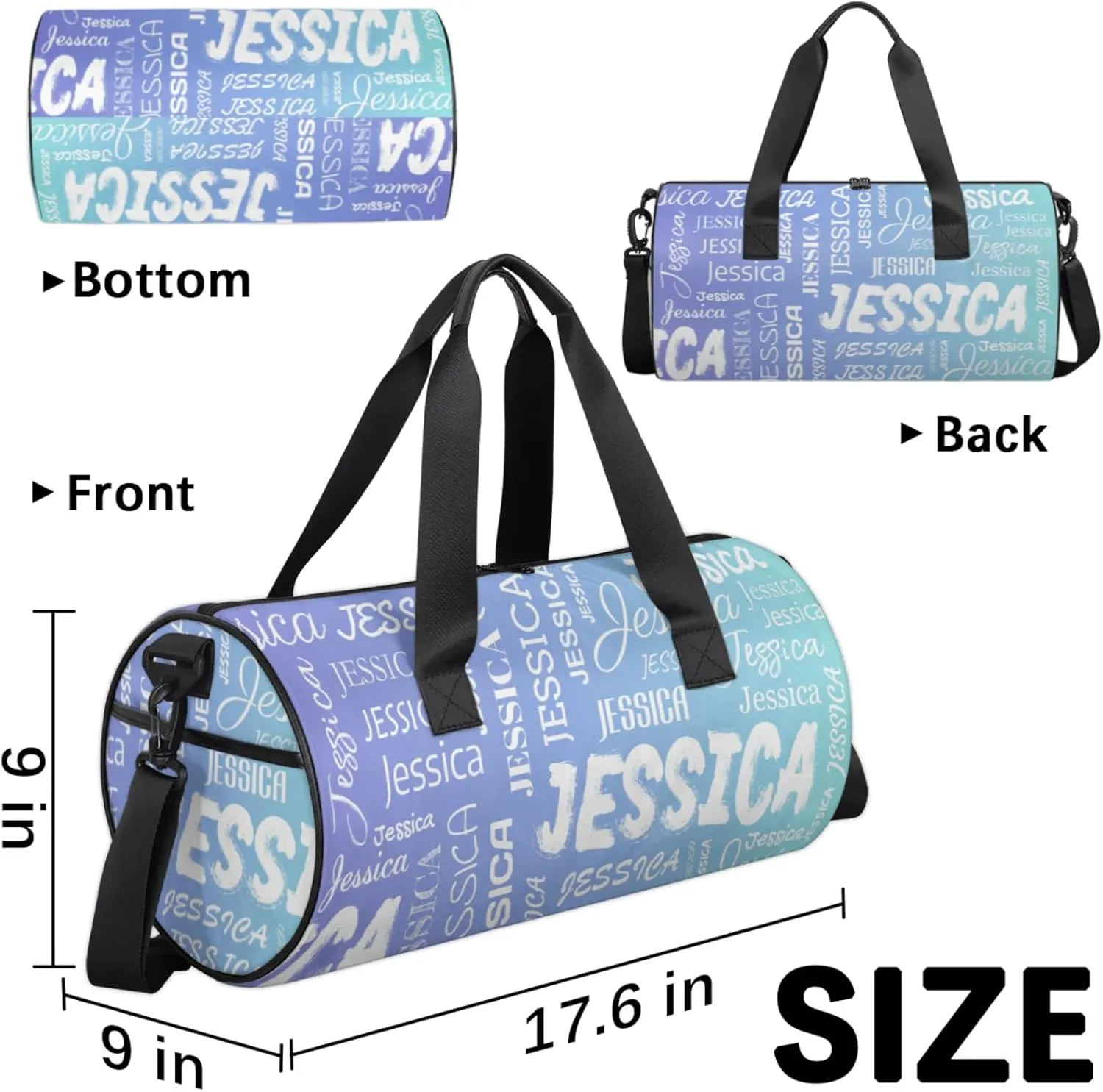 Personalized Sport Gym Bag with Name, Custom Overnight Duffel Bags Travel Weekender Bag for Women Men Gifts, Blue Purple