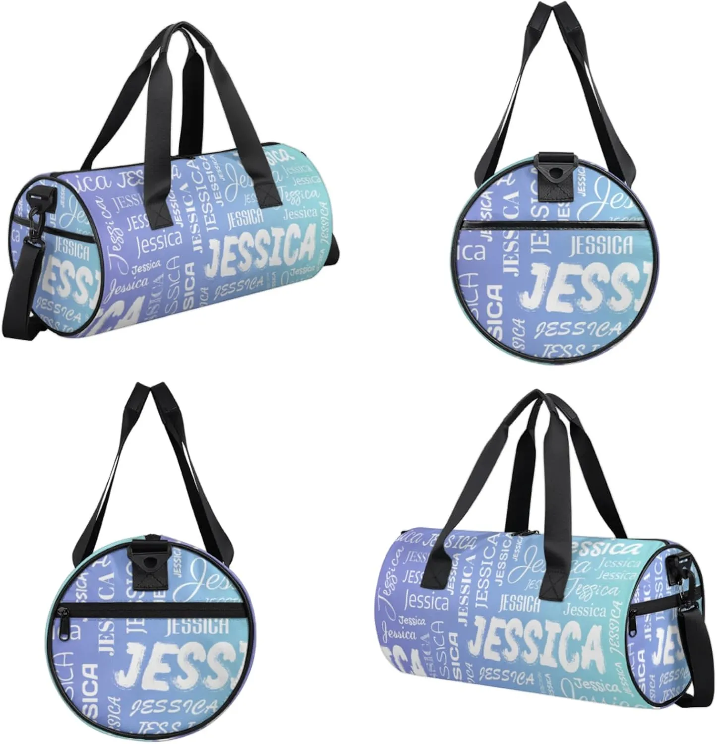 Personalized Sport Gym Bag with Name, Custom Overnight Duffel Bags Travel Weekender Bag for Women Men Gifts, Blue Purple