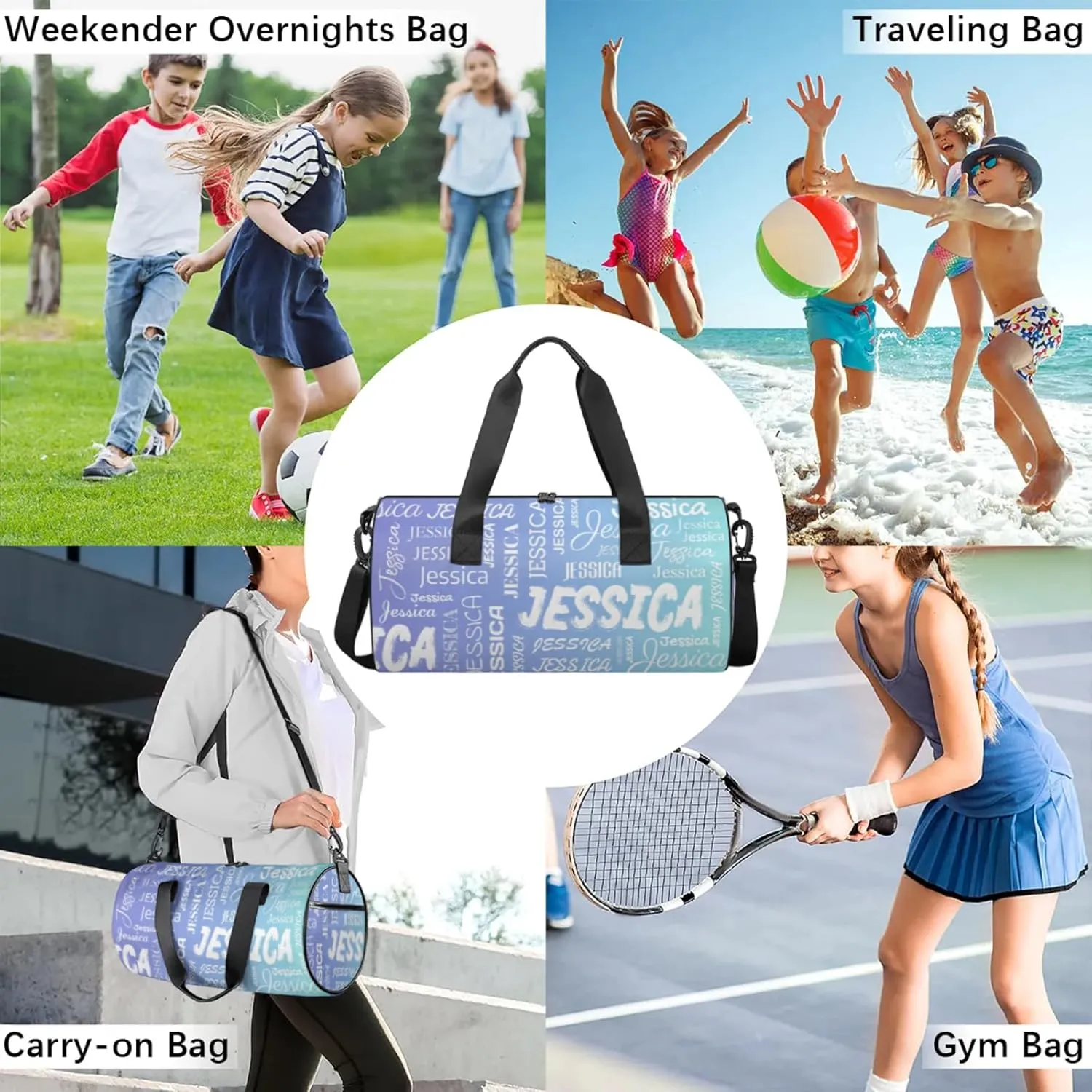 Personalized Sport Gym Bag with Name, Custom Overnight Duffel Bags Travel Weekender Bag for Women Men Gifts, Blue Purple
