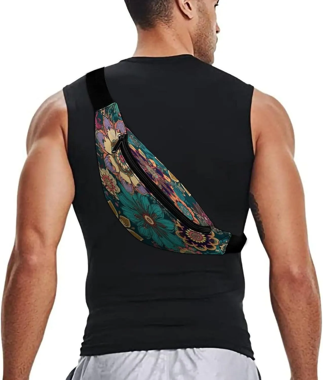 Personalized Waist Packs with Adjustable Strap,Bohemian Flower CrossBody Fanny Pack Casual Bag for Travel Sports Running Hiking